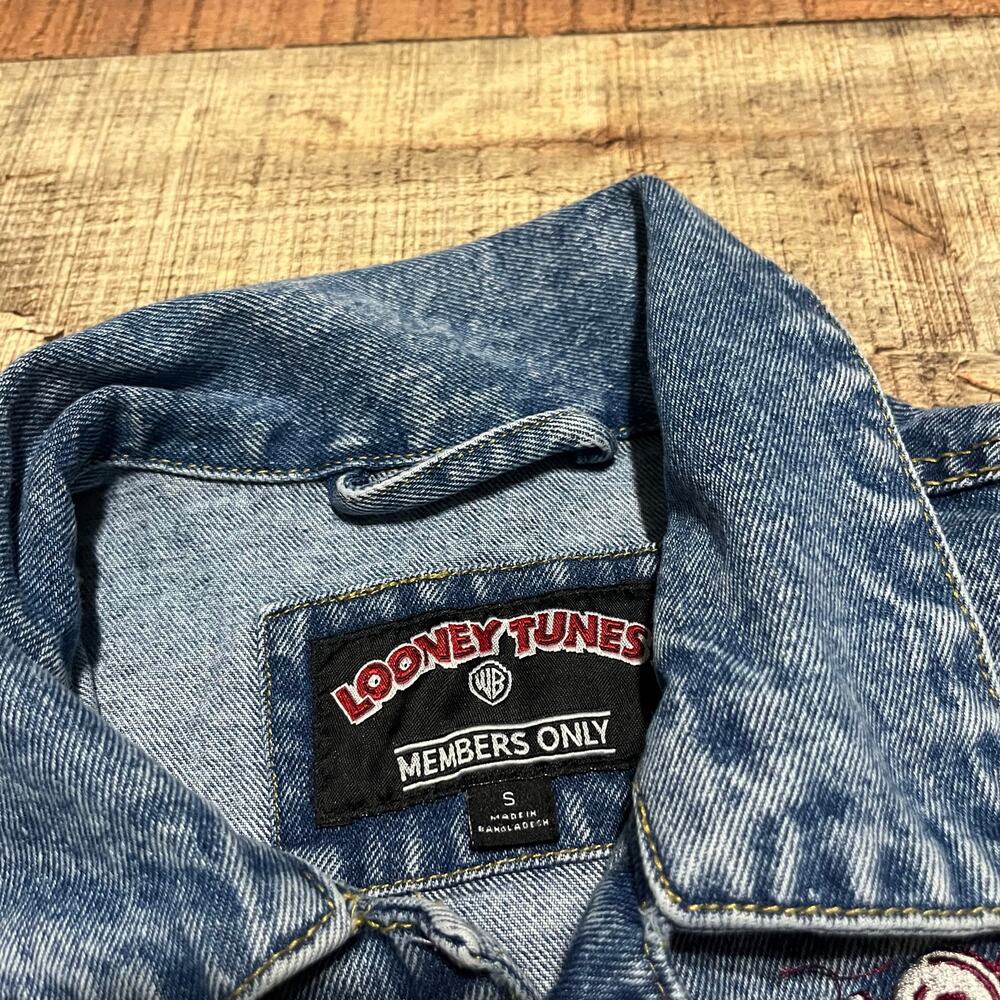 Vintage Looney Tunes Members Only Jean Jacket Sz S Heavy Denim Boxy Fit Trucker - Picture 6 of 7